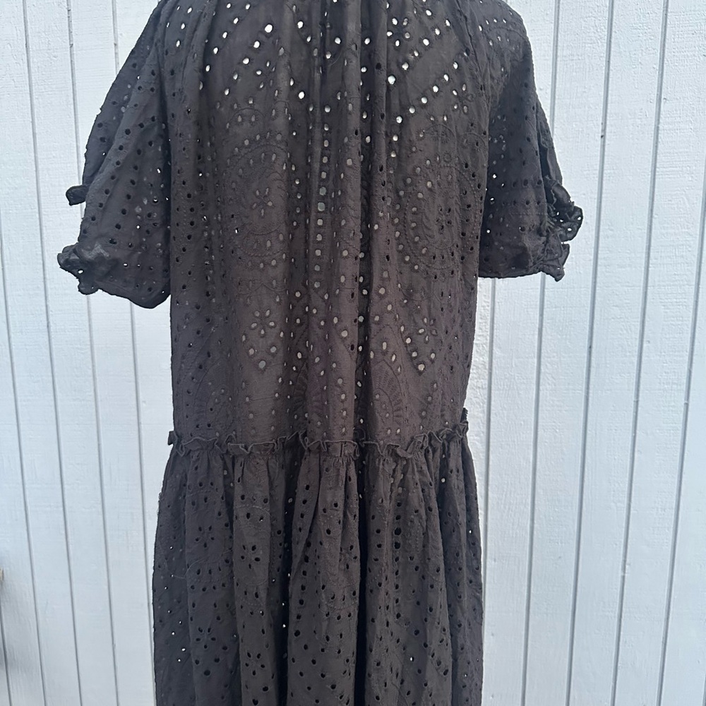 Black Eyelet Flounce Midi Dress - Picture 11 of 16